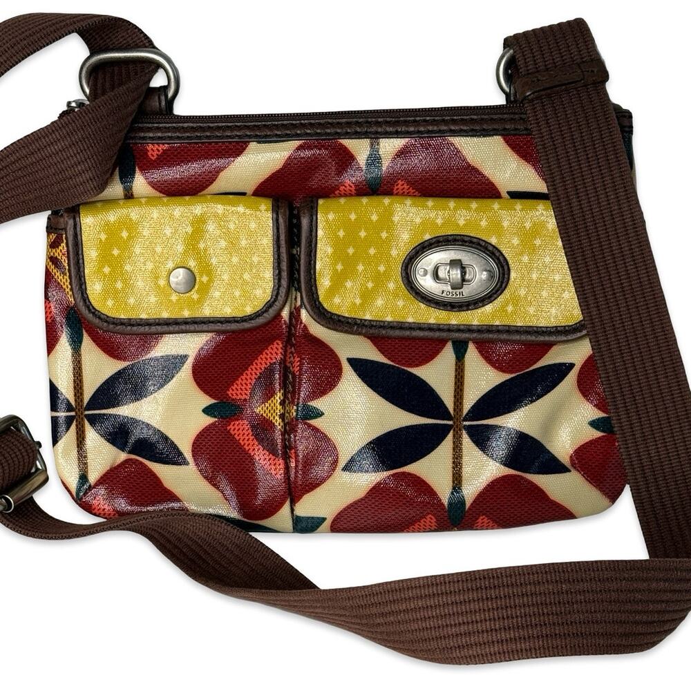 Fossil Retro Floral Crossbody Bag Mod 60s Print Coated Canvas Adjustable Strap - Picture 13 of 14